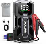 ACEZUK - Arrancador de Coches 6000A, 12V Arrancador de Baterias de Coches (para 5.5L Disésel o 7.0L Gas), Jump Starter con 2.5" Pantalla LCD