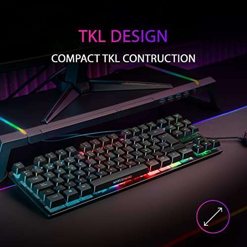 MARSGAMING MK02 Negro, Teclado Gaming H-Mech, Compacto TKL, FRGB Rainbow, Antighosting, Idioma Español