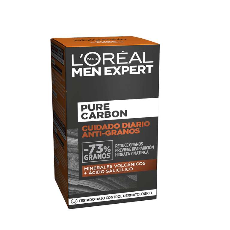 3 x L'Oréal Paris Men Expert Crema Cuidado Diario Anti-Granos Pure Carbon, Reduce Imperfecciones, Hidrata y Matifica [Unidad 3'04€]
