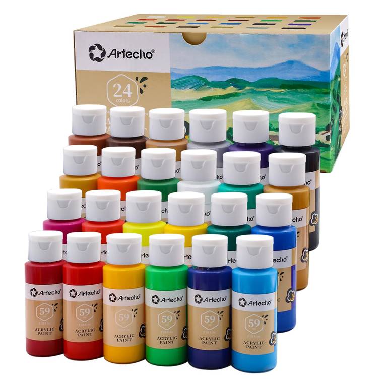 Artecho Pinturas Acrilicas 24 × 59 ml, Acrylic Paint Set, Impermeable y resistente a la luz, para Lienzos, Tela, Madera, Cristal, Piedras