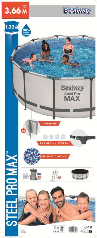 Piscina Bestway Steel Pro MAX 12' x 48"/3.66m x 1.22m Pool Set, Multicolor