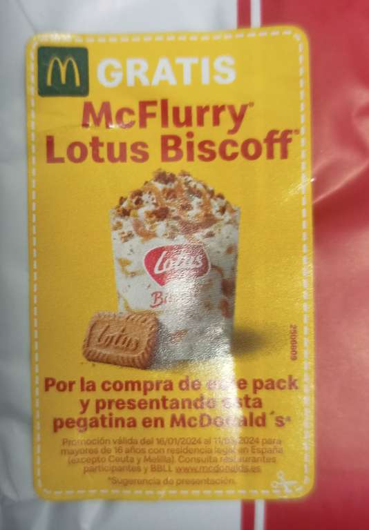 McFlurry Lotus de Regalo en McDonald's comprando 1 pack de Galletas Lotus 250gr o 3x125gr