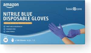 Amazon Basic Care Guantes desechables de nitrilo azul, Sin empolvar, 100 Unidades (TALLA M, L Y XL) (TALLA S - 6.68€)