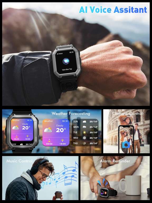Smartwatch AOUQEE 1.8", IP68, 100 Modos Deportivos, Pulsómetro/Monitor de Sueño/Podómetro, llamadas y notificaciones, iOS y Android.
