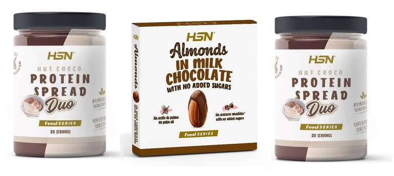 HSN - 2x Botes de Crema Hiperproteica NutChoco 300g + Caja Almendras con Chocolate con leche 70g