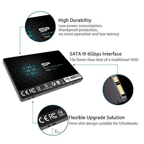 Unidad de Estado sólido 2.5" SATA III 256GB de 7mm con tecnología 3D NAND Flash y tecnología caché SLC (Silicon Power)
