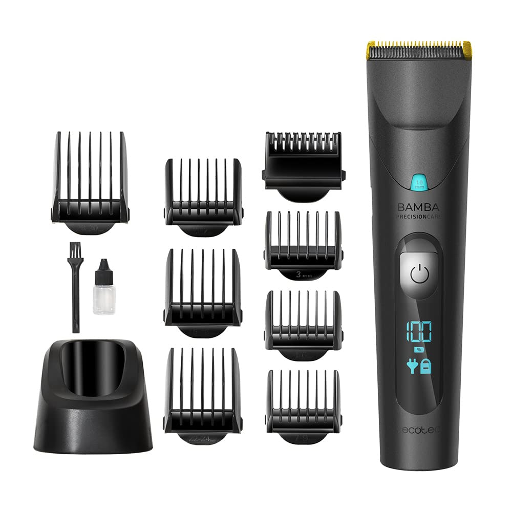 Cecotec Bamba PrecisionCare Wet&Dry – Cortapelos con titanio, 120 min de autonomía, IPX6 y 8 peines