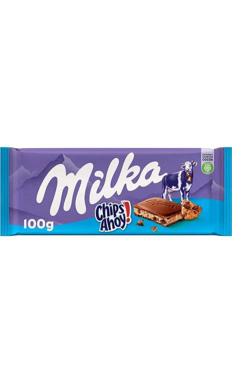Milka Chips Ahoy! Tableta de Chocolate con Leche de los Alpes con Trozos de Galleta,100g.