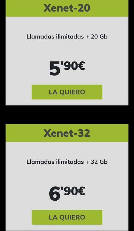 Xenet 20GB y llamadas ilimitadas 5.90 €/ 32 GB ilimitadas 6.90€(opción elegir cobertura Movistar)