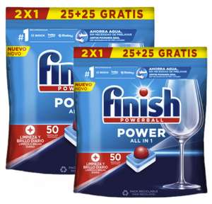 FINISH Detergente Lavavajillas a Máquina All in 1, 25+25 - PACK de 2 TOTAL 100 Pastilla