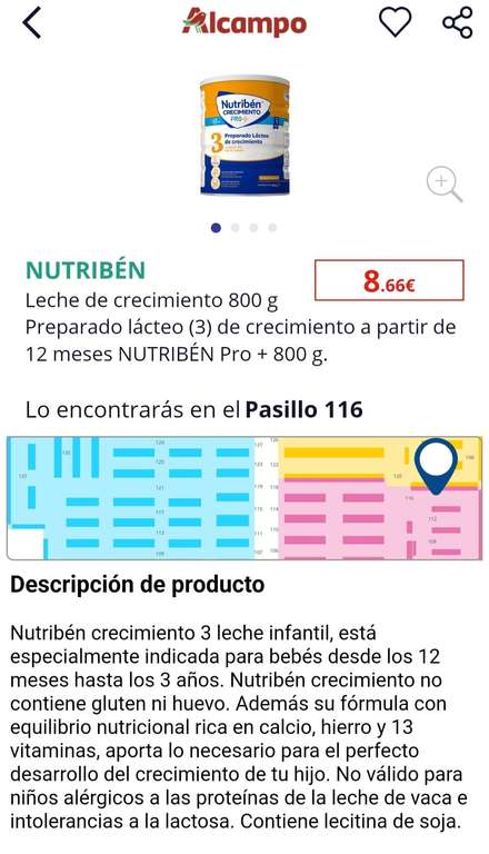 Leche de crecimiento Nutribén Pro+ 3 en Alcampo Alcobendas por solo 8,66€