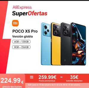 Poco X5 Pro 5G 6gb+128gb(negro, azul o amarillo)(Versión 8+256 por 246€))