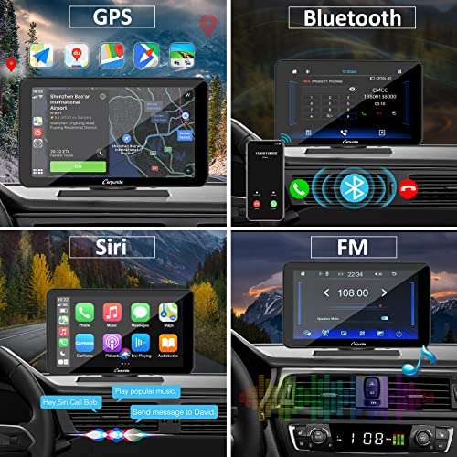 Carplay Radio Coche CarPlay y Android Auto, 7 Pulgadas Pantalla Tactil Radio, Bluetooth 5.0/GPS/FM/USB/Mirror Link/Siri/Google/SD-32G