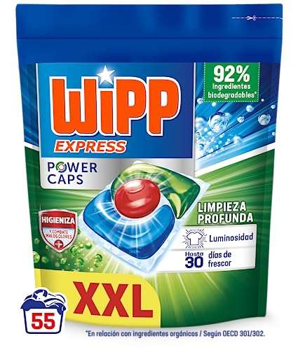 Pack de 4; total: 220 dosis de Wipp Express Power Caps Higiene y Antiolores Detergente en Cápsulas para Lavadora (0,21€ por lavado)