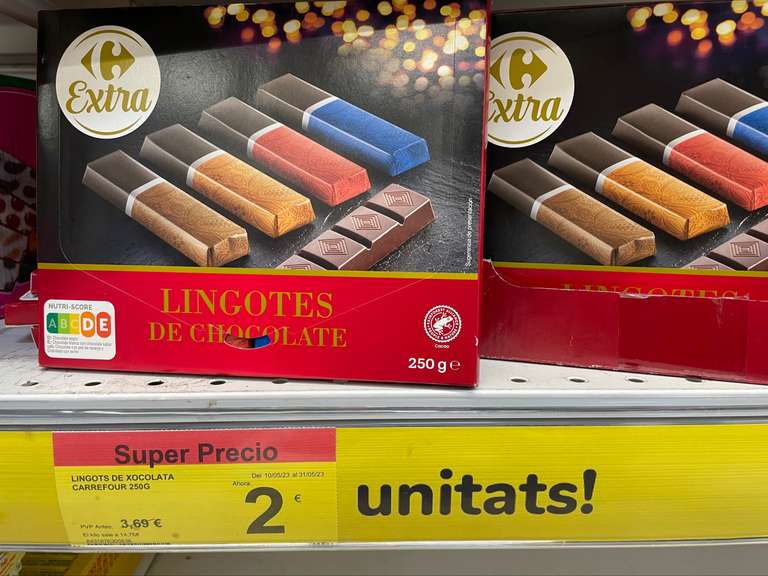 Caja lingotes chocolate Carrefour Manresa