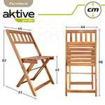 Aktive 61000 - Conjunto mesa y sillas jardín, terraza plegables, Madera acacia, 1 mesa, 2 sillas