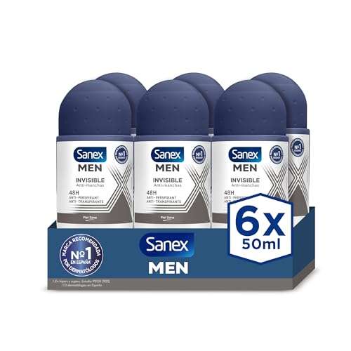 Sanex Men Dermo Invisible Desodorante Roll-On para Hombre Pack 6 Uds x 50ml