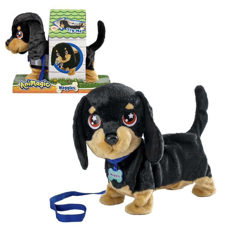 Bizak Animagic Waggles, Peluche Interactivo,+ 2 Años, Adorable y Diverto Perro Salchicha,Muy Suave,Camina, Ladra y Mueve la Cola. Gatita