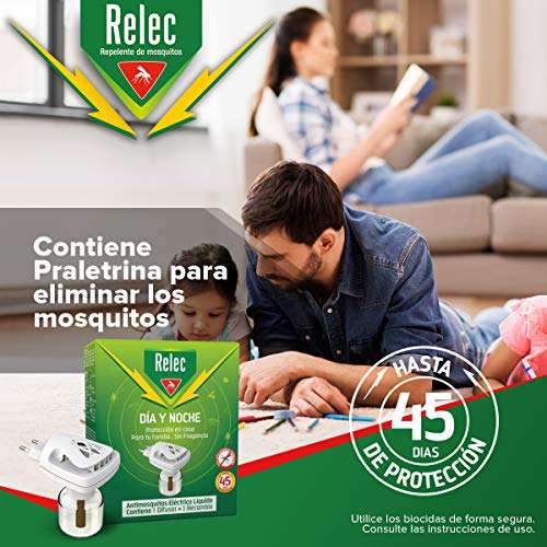 Relec Día y Noche - Difusor y Recambio Antimosquitos - 45 noches de protección - Sin fragancia - 35 ml (CR)(disponible recambios)