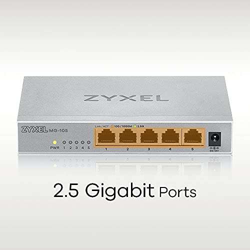 Zyxel Switch no gestinable multigigabit de 2,5G y 5 Puertos para Entretenimiento doméstico o Red Soho [MG-105]