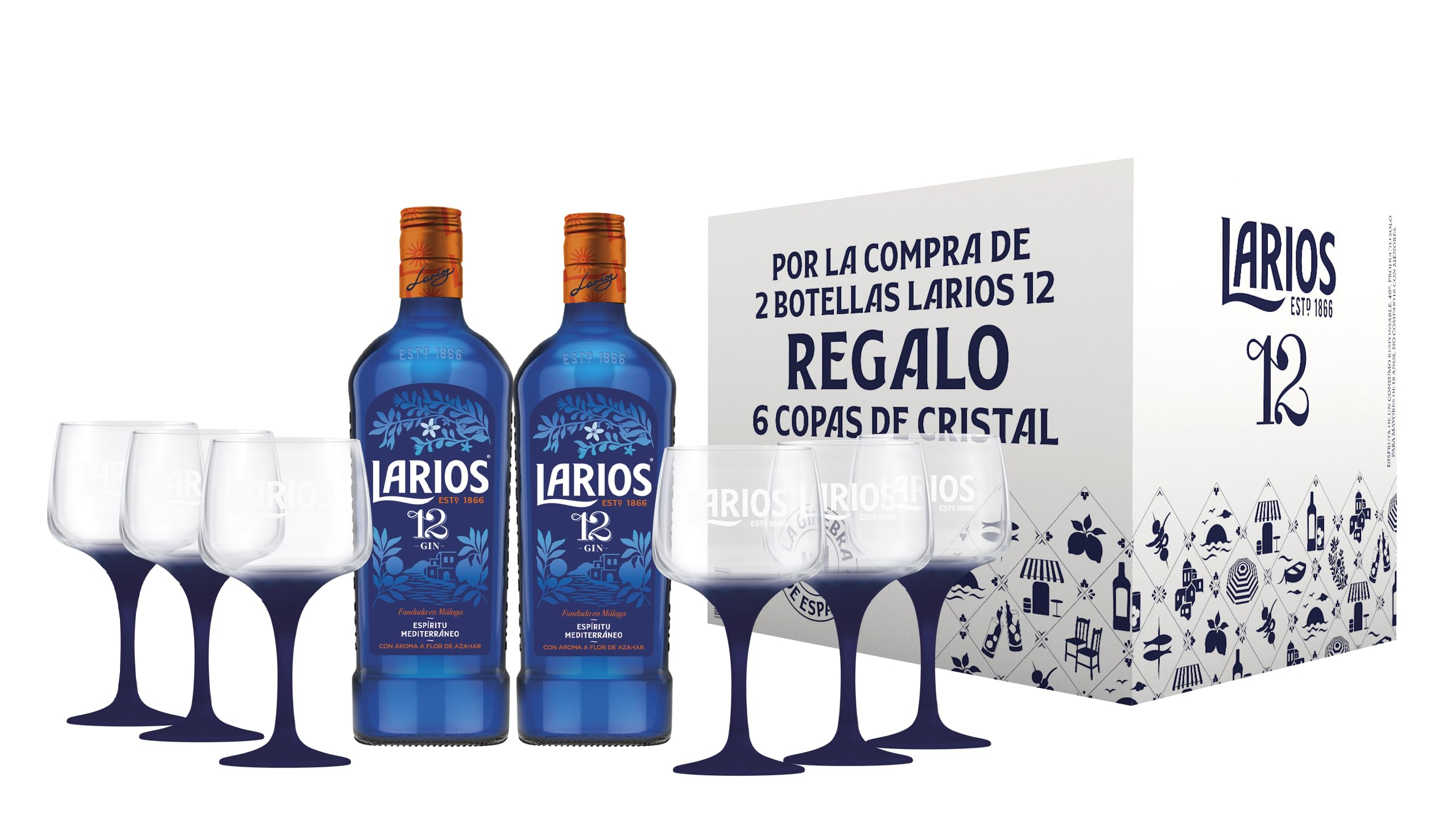 2 Botellas Ginebra Larios 12 + 6 Copas