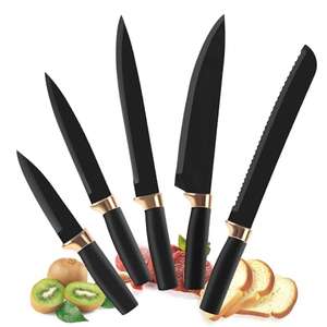 Fousenuk 5 Piezas Cuchillos Cocina Negro, Cuchillo de Chef Set Afilada de Acero Inoxidable, Juego de Cuchillos de Cocina