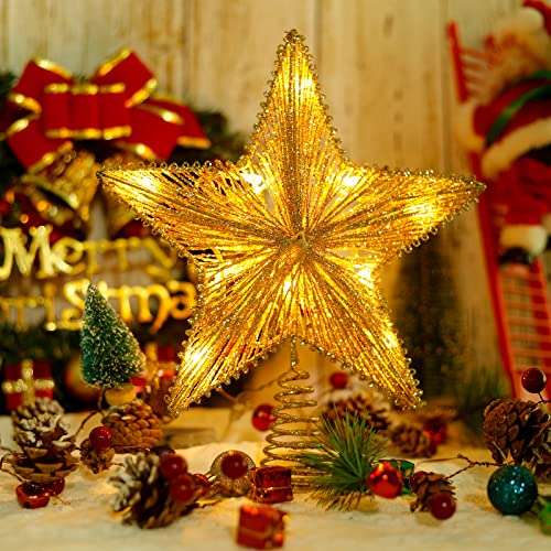Estrella de Navidad para la Punta del Árbol con purpurina y luces LEd