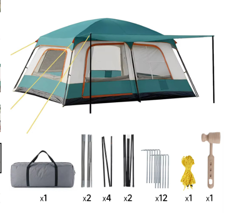 Carpa de Camping para 4-6 Personas, Doble Capa, Plegable, 2 Habitaciones, Impermeable y Resistente al Viento dos colores a elegir