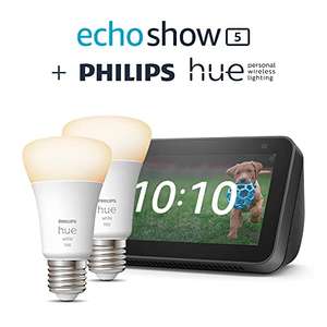 Echo Show 5 (2.ª generación) y Pack 2 Philips Hue White Bombilla Inteligente (E27)