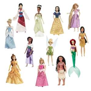 Muñecas princesas Disney (12 u.) Tiana Cenicienta Esmeralda Campanilla Blancanieves Bella Rapunzel Vaiana Ariel Pocahontas Aurora Mulán