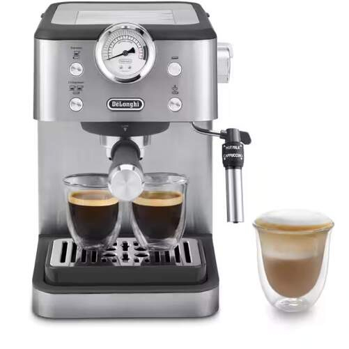 Cafetera Espresso De'Longhi EM450M 15 Bar (Manómetro frontal, 1350 W, vaporizador para leche, acero inoxidable, en Amazon España)