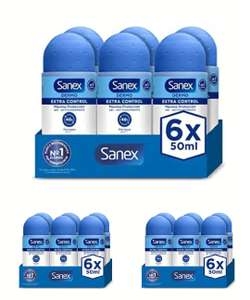 18 desodorantes Sanex Dermo Extra Control Desodorante Roll-On, Pack 6 Uds x 50 ml, Antitranspirante, hasta 48H de Protección. 0'99€/ud