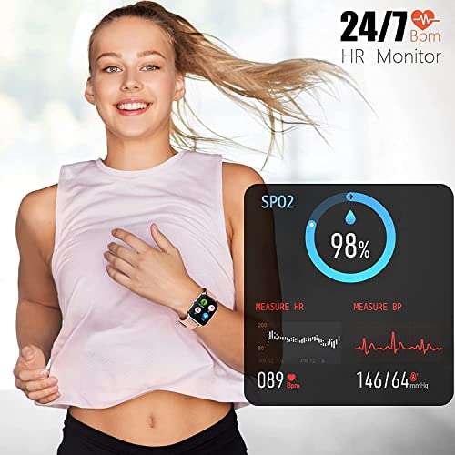 IDEALROYAL Smartwatch, Reloj Inteligente Mujer con Pulsómetro, Cronómetro, Calorías, Monitor de Sueño Podómetro Smart Watch IP67 Impermeable