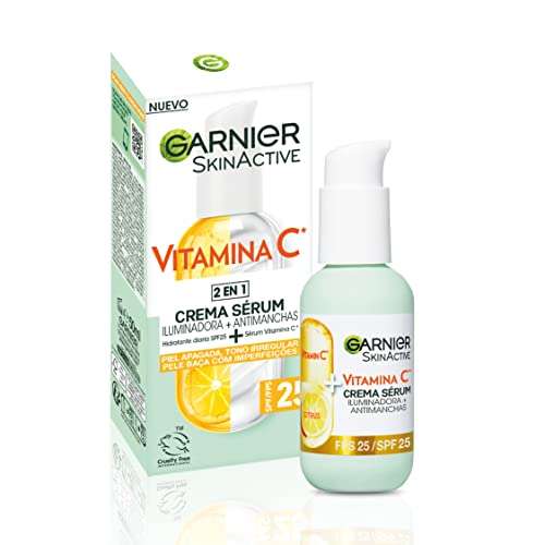 Garnier, Crema Sérum Facial Iluminador y Anti Manchas 2 en 1, Con 20% Vitamina C y SPF25, No graso, Clínicamente probado, 50 ml