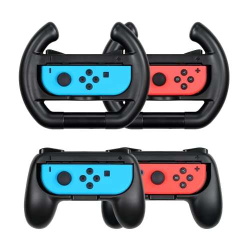 Set de Volante y Grip para Nintendo Switch - 2 Volantes De Coche de Videojuegos y 2 Grips de Mando para Joy-Con