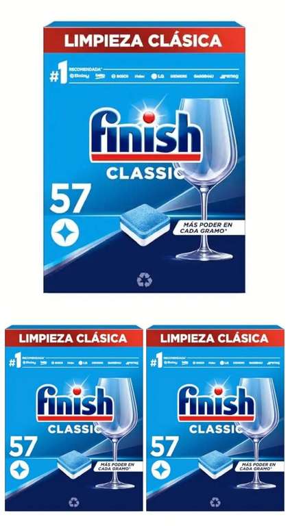171 pastillas Finish Classic - Pastillas para el Lavavajillas, limpieza clásica, 3x 57 pastillas. (0'08€/lavado)
