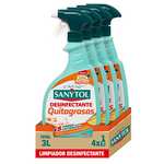 Sanytol Desinfectante Desengrasante Cocinas, Elimina Bacterias, Hongos y Virus Sin Lejía, Perfume Limón- Pack de 4 x 750 ML