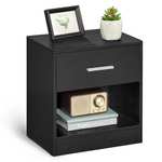 VASAGLE - Mesita de Noche, Mesa Auxiliar con Cajón, Asa, Compartimento Abierto, para Dormitorio, Salón, Negro