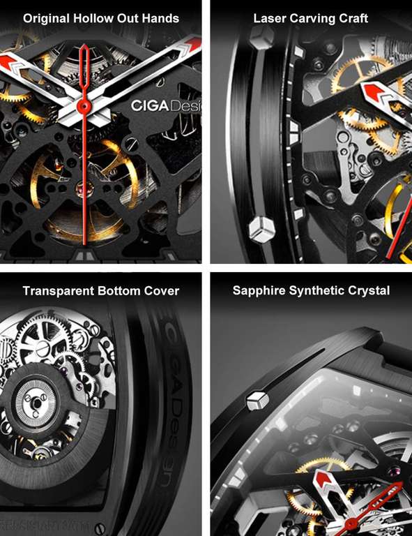 CIGA Design Reloj Esqueleto Mecánico Analógico Tonel,Caja de Acero Inoxidable