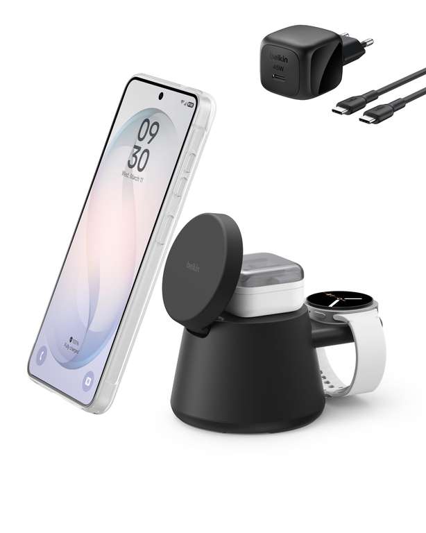 Belkin UltraCharge Pro Cargador Inalámbrico Magnético 3 en 1 Qi2 25W Negro