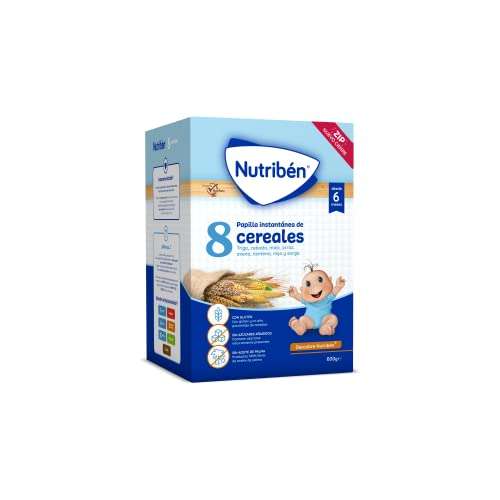 Nutribén Papilla 8 Cereales, Sin Aceite de Palma ni Azúcares Añadidos, Alimento para Bebés, desde los 6 Meses, Pack de 6 x 600g