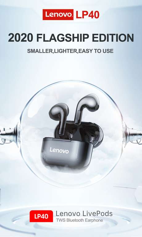 Lenovo-auriculares inalámbricos LP40 con Bluetooth 5,0