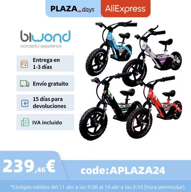 BIWOND Bicicleta Eléctrica Infantil Flash (Motor 100W, 6Km/H, Batería de Litio, (40kg)