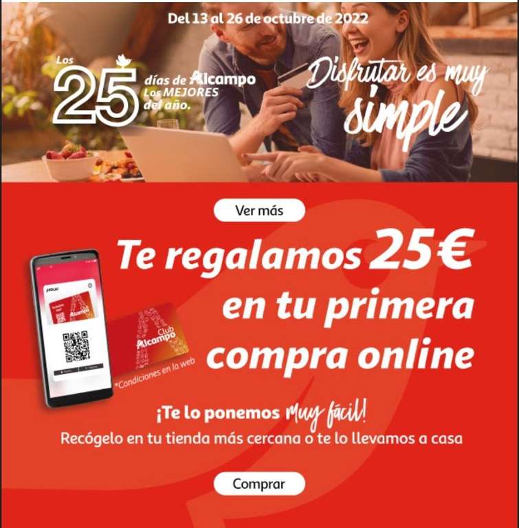 -25€ en primera compra online club Alcampo (saldo devuelto en cuenta)