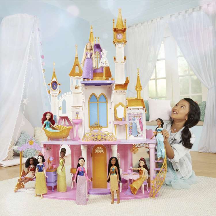 Disney Princess - Gran Castillo de Fiesta - Casa de muñecas con Muebles y Accesorios - con Luces y música - A Partir de 3 años