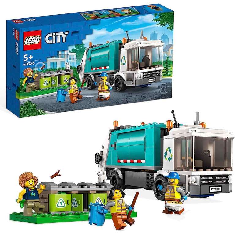 LEGO 60386 City Camión de Reciclaje, Juguete de Aprendizaje, Vehículo de Basura con 3 Contenedores, Mini Figuras.