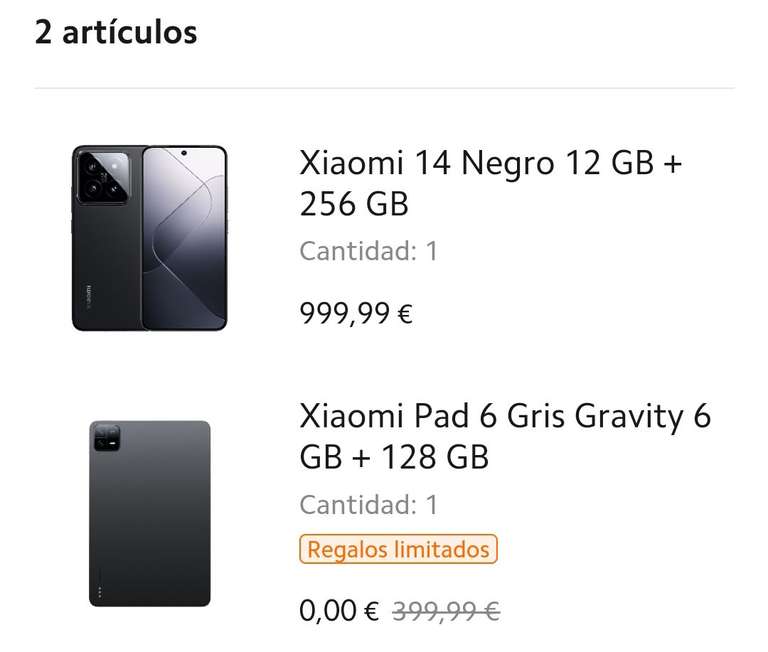 Xiaomi 14 + Mi pad 6 (estudiante) (sin estudiantes 900€) mas barato con puntos