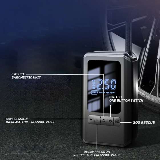 Compresor inalámbrico con pantalla digital,combinación de aire multifunción,carga inalámbrica,neumático de motocicleta y coche