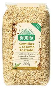 BIOGRÁ - Semillas de Sésamo Tostado Ecológicas, Apto para Dieta Vegetariana, Fuente de Proteínas y Fibra, 250g (compra recurrente)