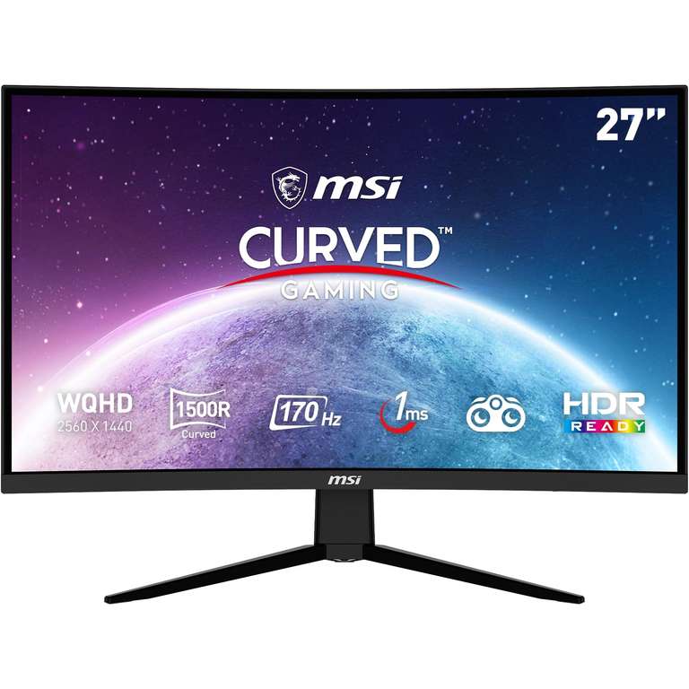 MSI G273CQ Monitor Curvo Gaming de 27" WQHD (2560 x 1440) Panel VA 170Hz/1ms, AMD FreeSync Premium, HDR Ready, Curvatura 1500R, Color Negro